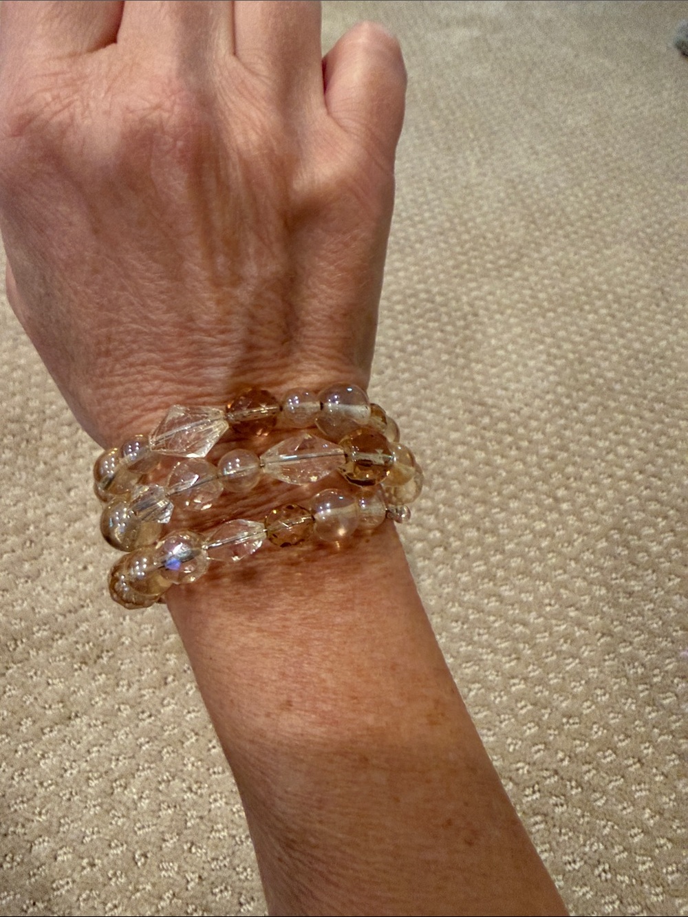 Faceted Amber Glass Bead Wrap Bracelet - Unbranded